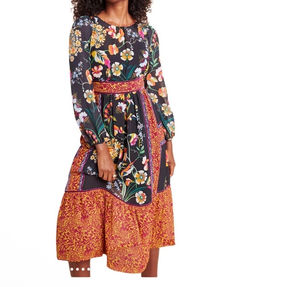 Anthropologie Adair Velvet-Trimmed Midi Dress Women’s Size 6